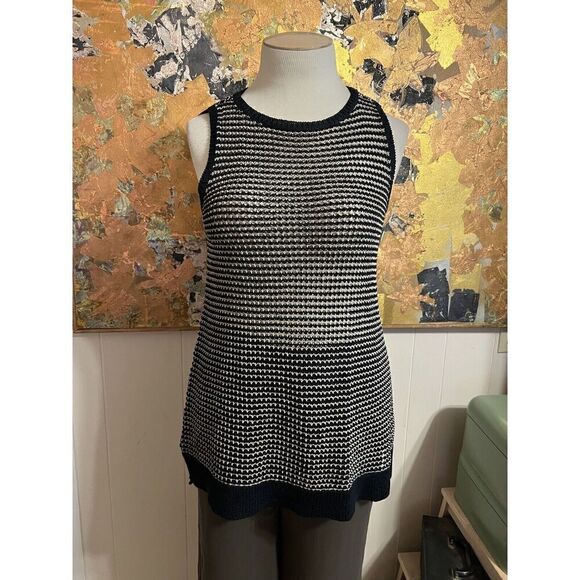 Eileen Fisher Womens Small Tunic Top Black Organic Cotton/Linen Sleeveless Sheer - Picture 1 of 8